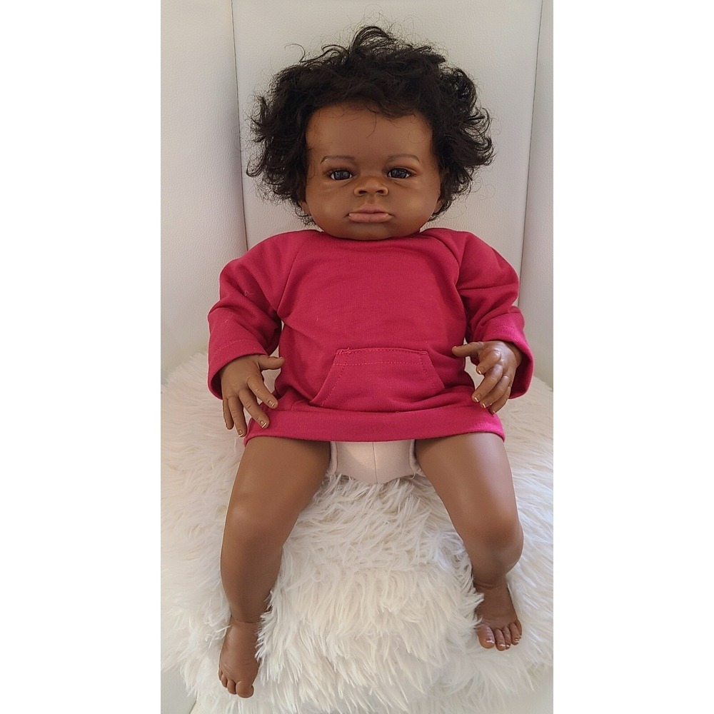 20" Dark Brown Skin Reborn Baby Doll Art Made 3D Skin Lifelike Newborn Toy - Picture 2 of 5